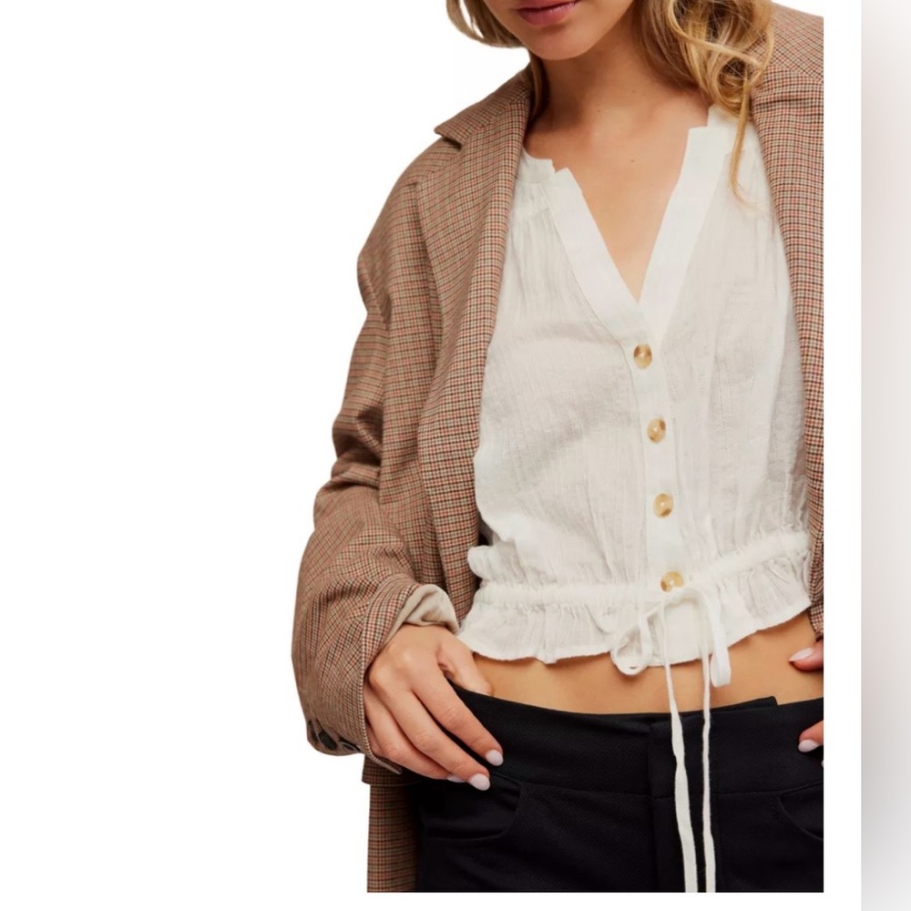 Free People Little Cloud Shirt Cream Button-Down Blouse